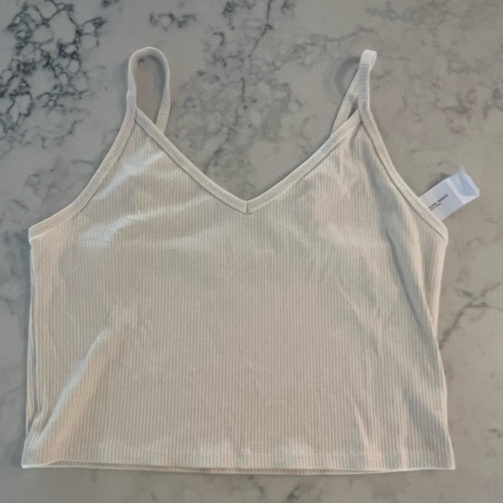 American Eagle New Ribbed Cream Women’s Tank Top Size large L Cropped NWT